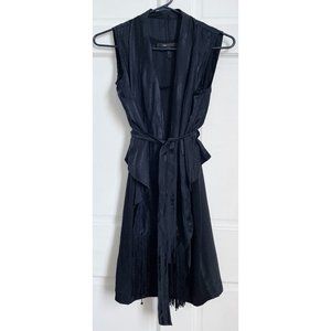 BCBG Maxazria Silk Black Dress Short Sleeveless Layered Vest Fringe Harley XS